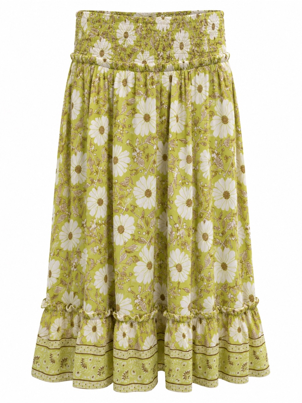 Band of the Free Floral Boho Midi Skirt Green White Medium